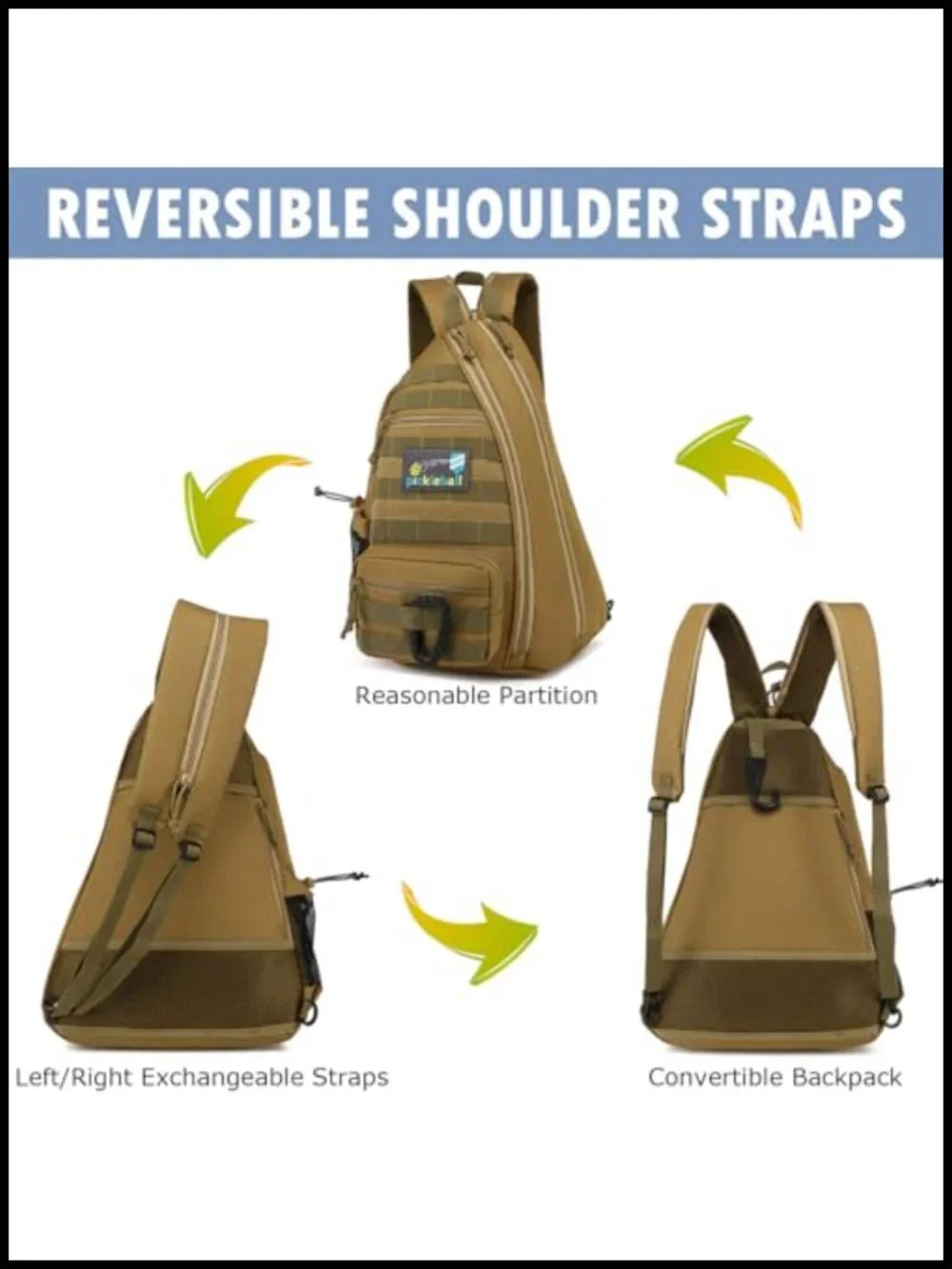 Tactical Pickleball Backpack Sling Bag with Fence Hook Water Bottle Holder 900D